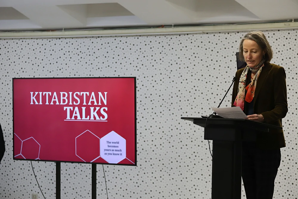 Ambassador of Switzerland givin speech at Kitabistan Talk. Education in Switzerland and Swiss Democracy.