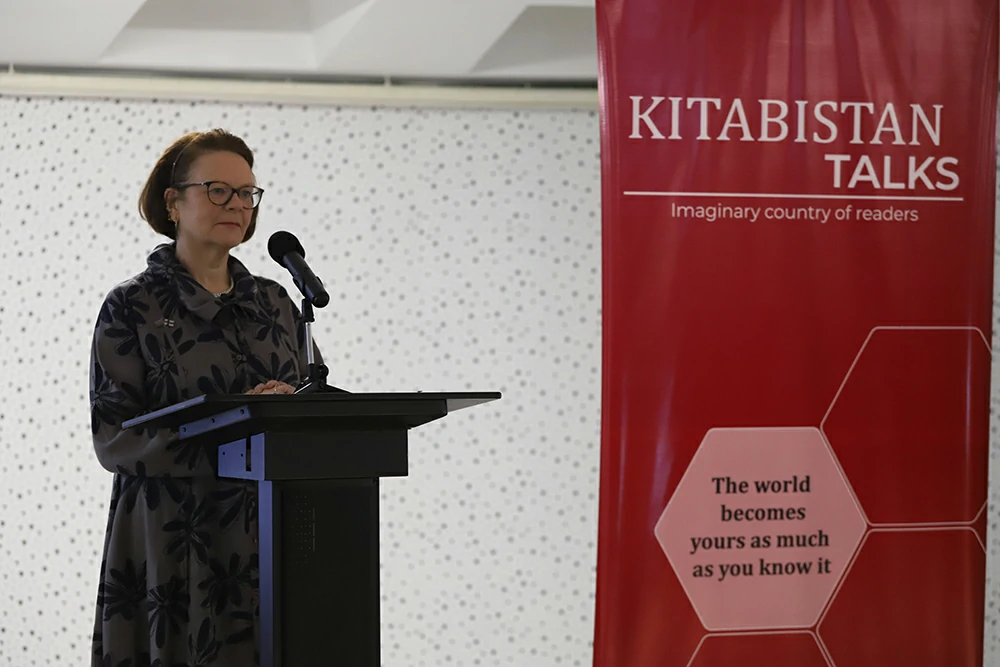 Ambassador of Finland to Azerbaijan. Giving speech at Kitabistan Talk.